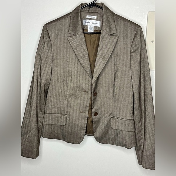 Rena Rowan Taupe Striped Blazer size 12, stretch - Picture 2 of 6
